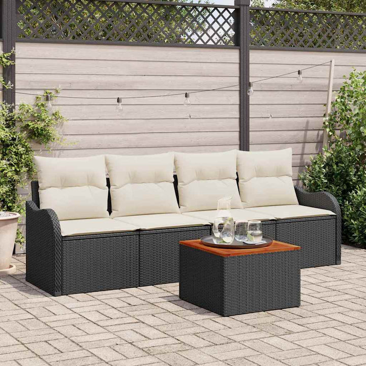 Havesofa Sæt med pude 5 pcs Sort polyrattan