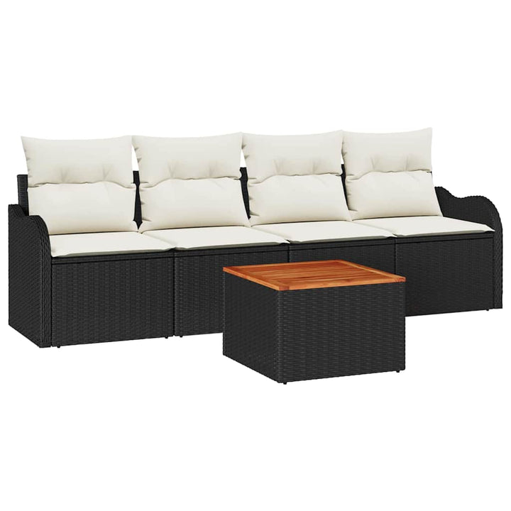 Havesofa Sæt med pude 5 pcs Sort polyrattan