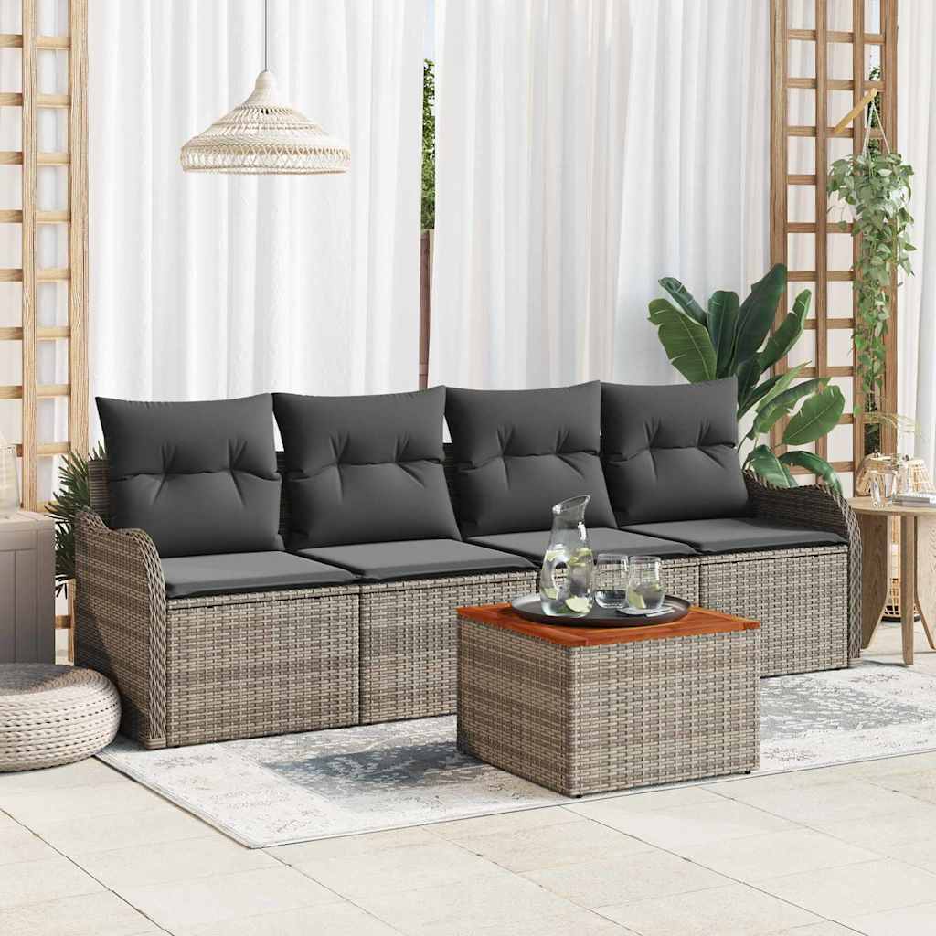 Havesofa Sæt med pude 5 pcs Grå polyrattan