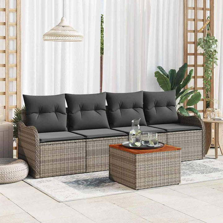 Havesofa Sæt med pude 5 pcs Grå polyrattan