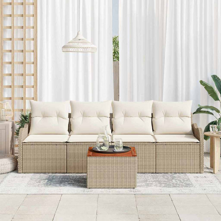 Havesofa Sæt med pude 5 pcs Beige polyrattan
