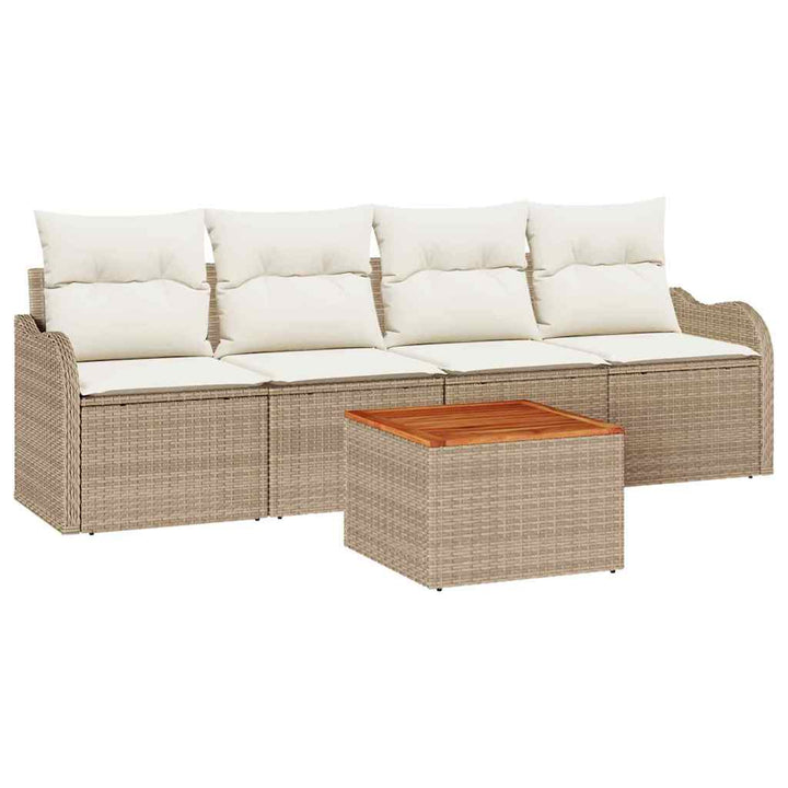 Havesofa Sæt med pude 5 pcs Beige polyrattan