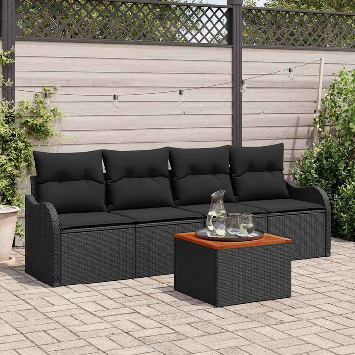 Havesofa Sæt med pude 5 pcs Sort polyrattan