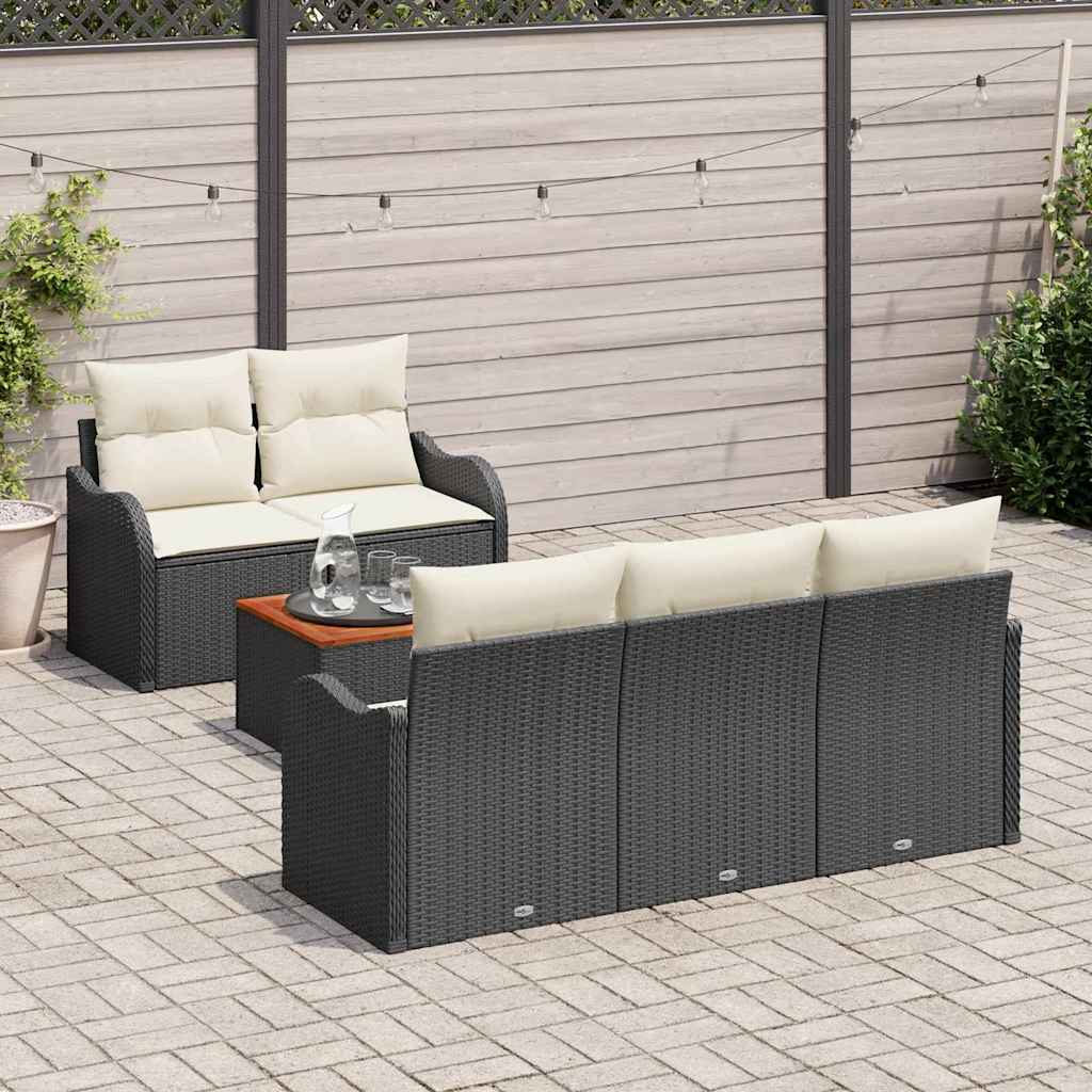 Havesofa Sæt med pude 6 pcs Sort polyrattan