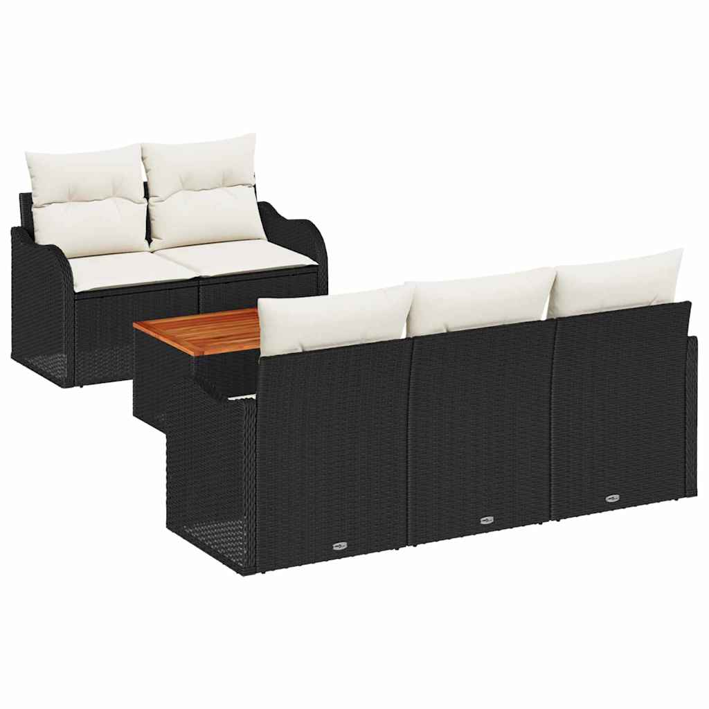 Havesofa Sæt med pude 6 pcs Sort polyrattan