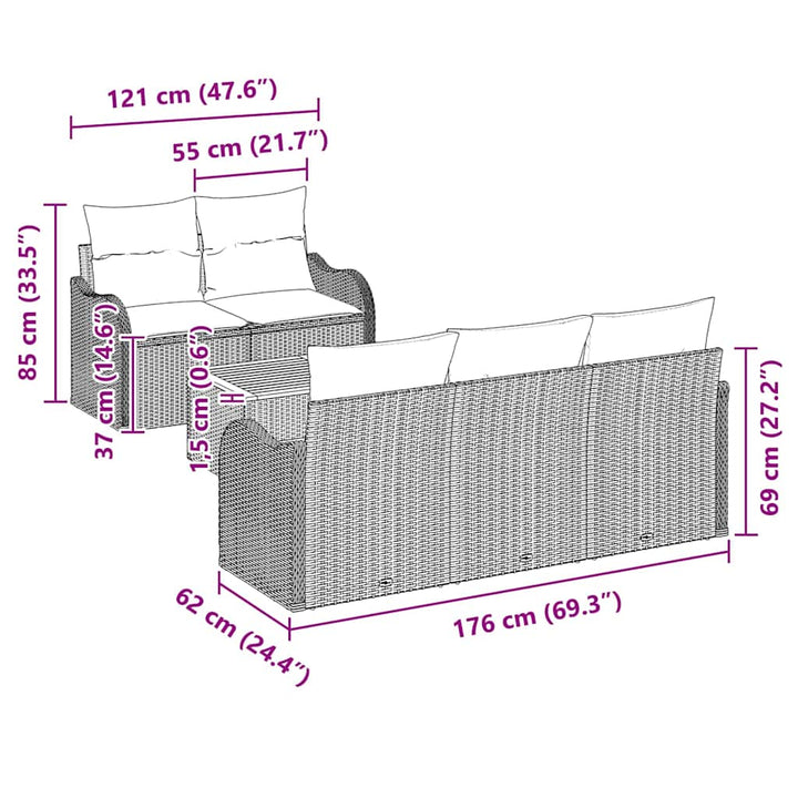Havesofa Sæt med pude 6 pcs Sort polyrattan