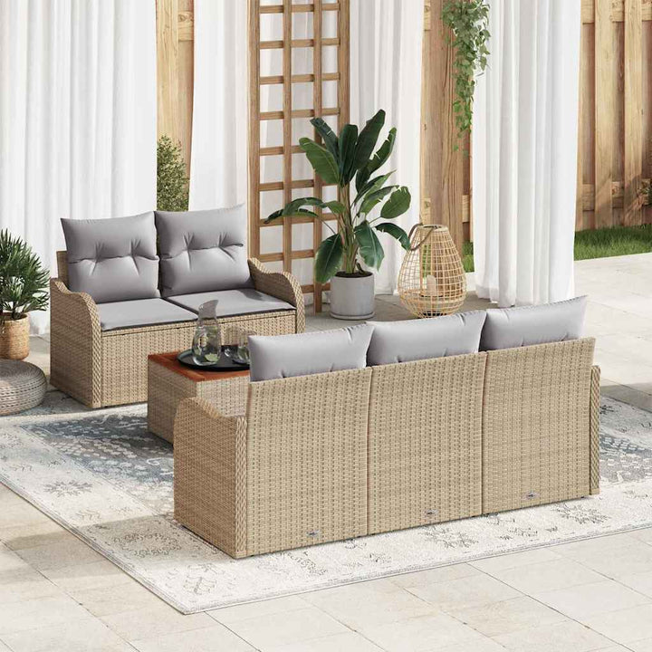 Havesofa Sæt med pude 6 pcs Beige polyrattan