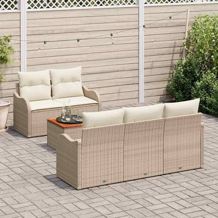Havesofa Sæt med pude 6 pcs Beige polyrattan