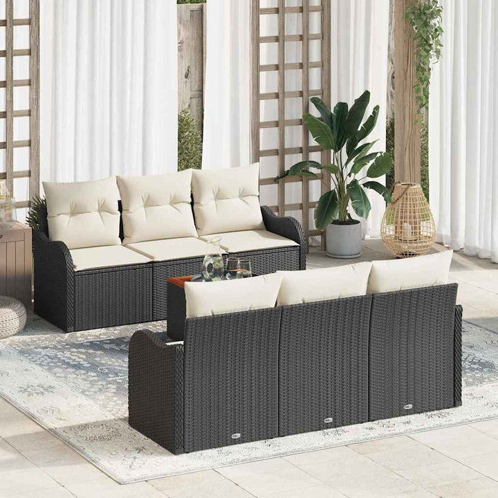 Havesofa Sæt med pude 7 pcs Sort polyrattan