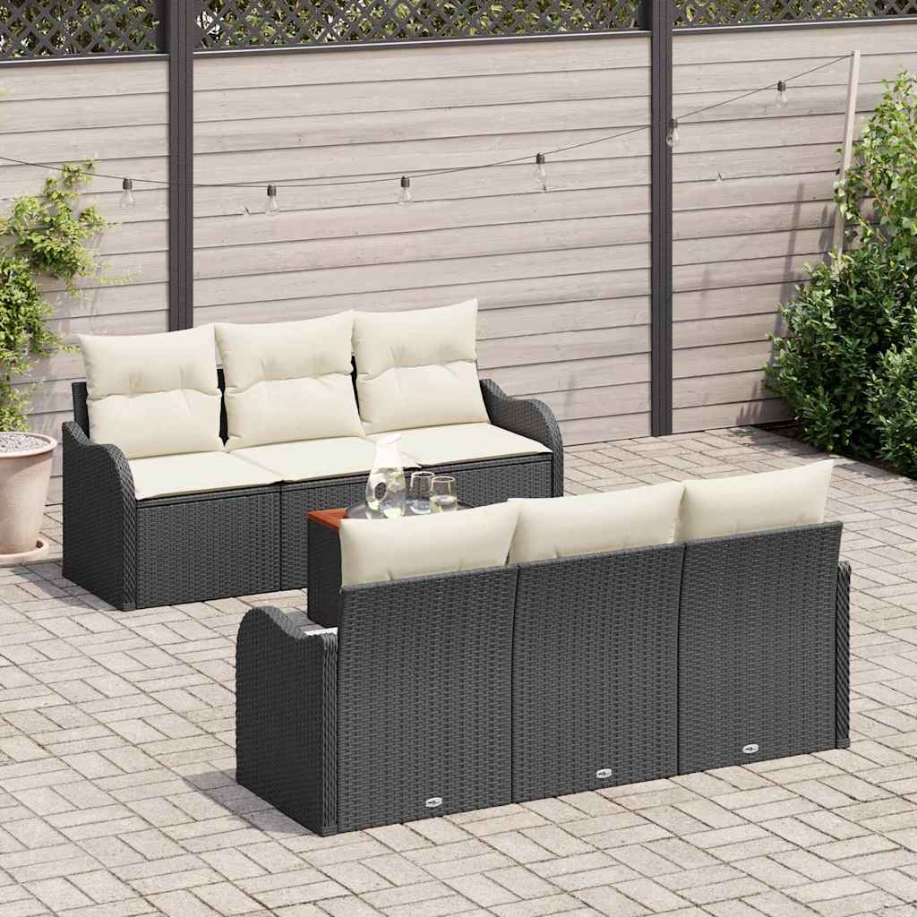 Havesofa Sæt med pude 7 pcs Sort polyrattan