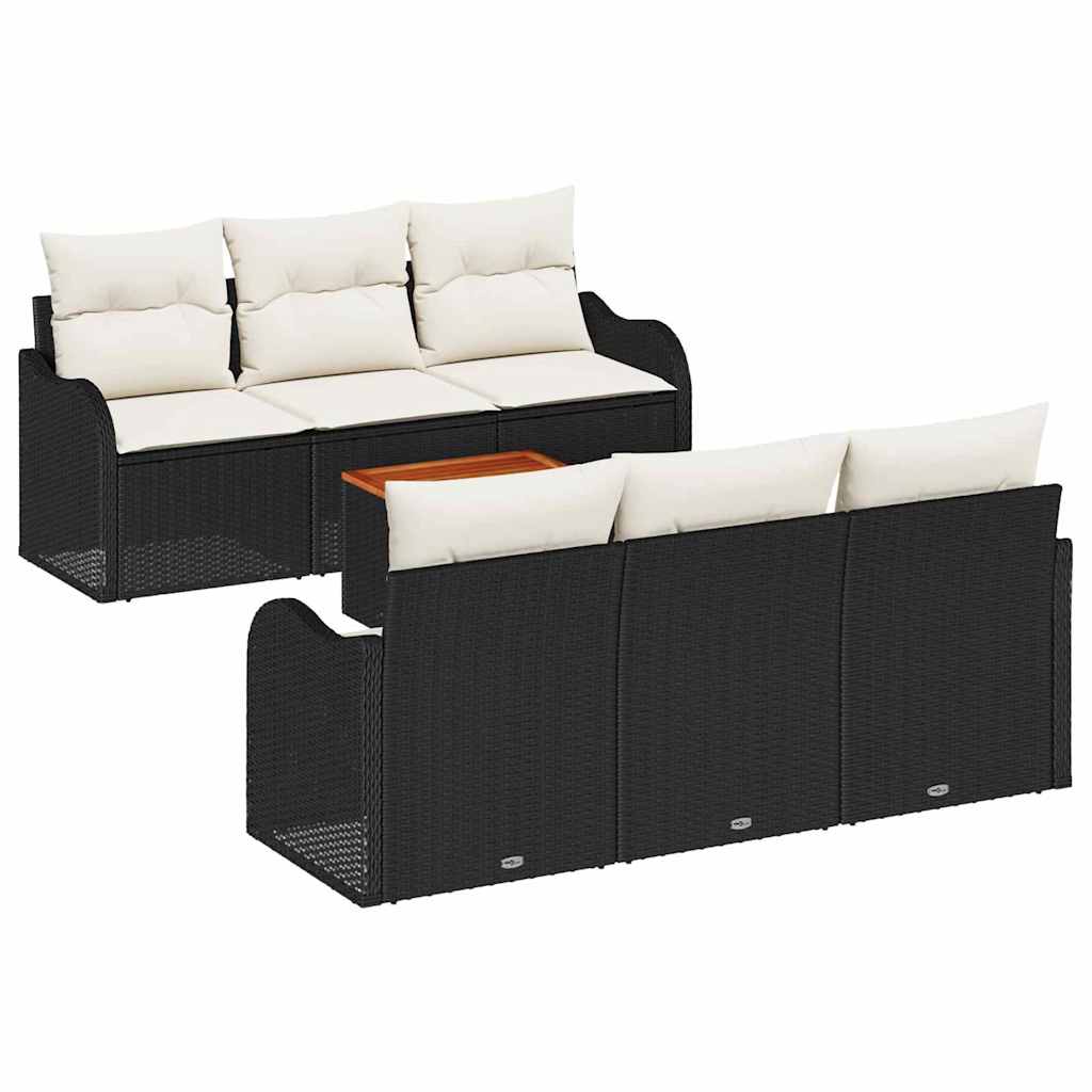 Havesofa Sæt med pude 7 pcs Sort polyrattan