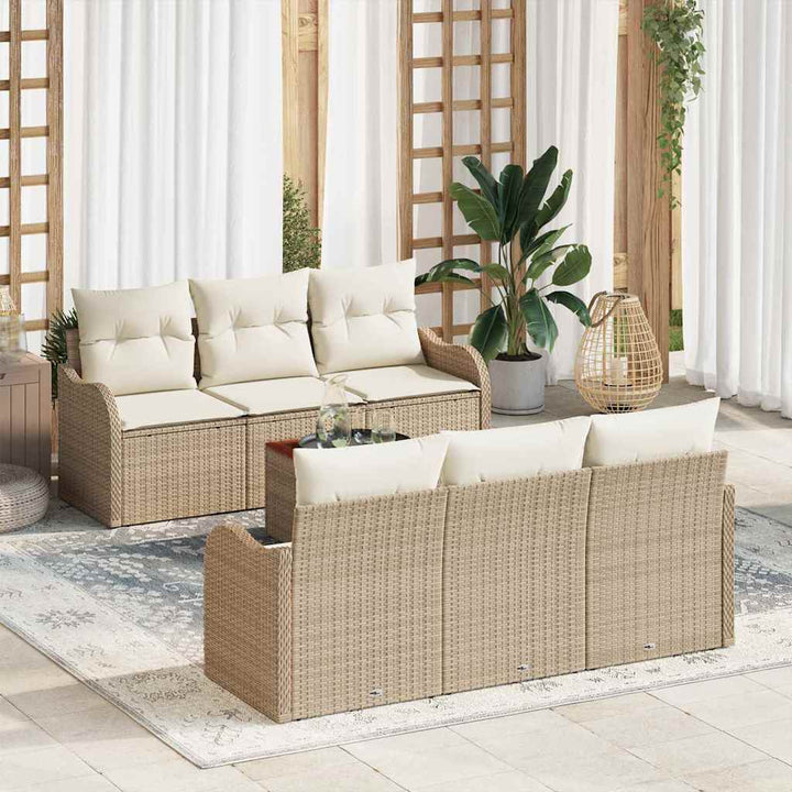 Havesofa Sæt med pude 7 pcs Beige polyrattan