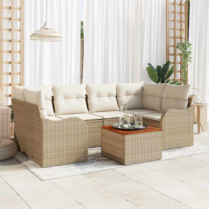 Havesofa Sæt med pude 7 pcs Beige polyrattan