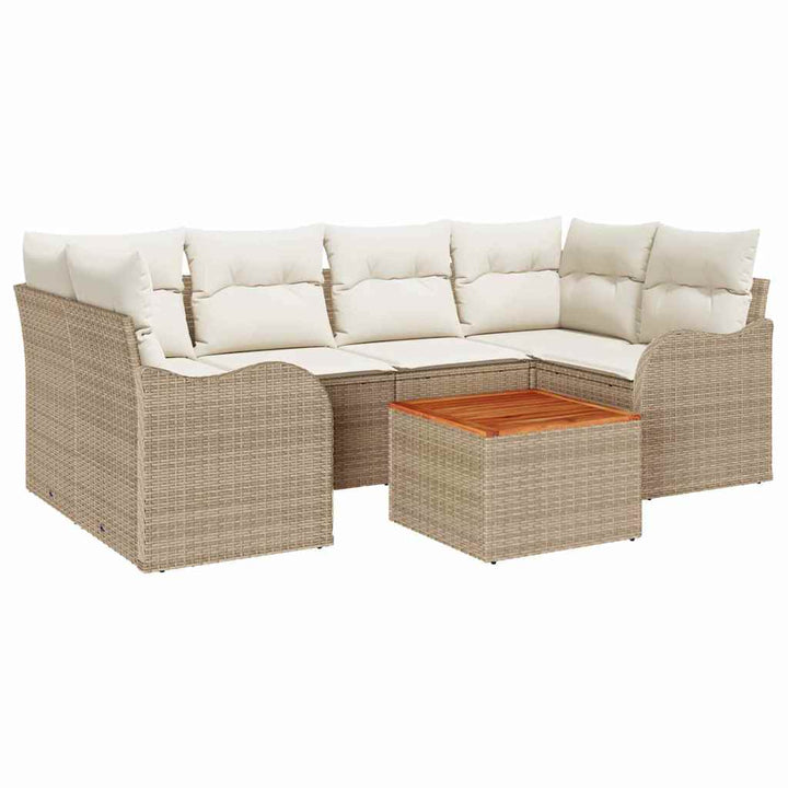 Havesofa Sæt med pude 7 pcs Beige polyrattan