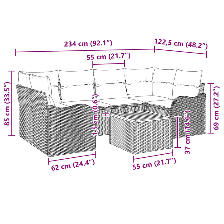 Havesofa Sæt 7 stk. Grå polyrattan