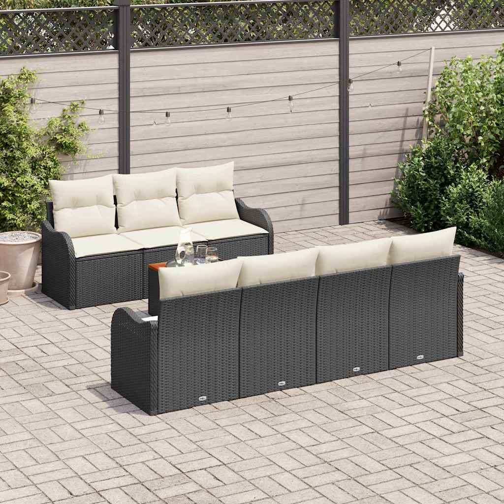 Havesofa Sæt med pude 8 pcs Sort polyrattan