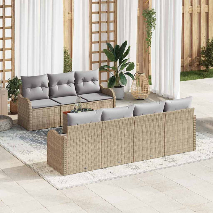 Havesofa Sæt med pude 8 pcs Beige polyrattan