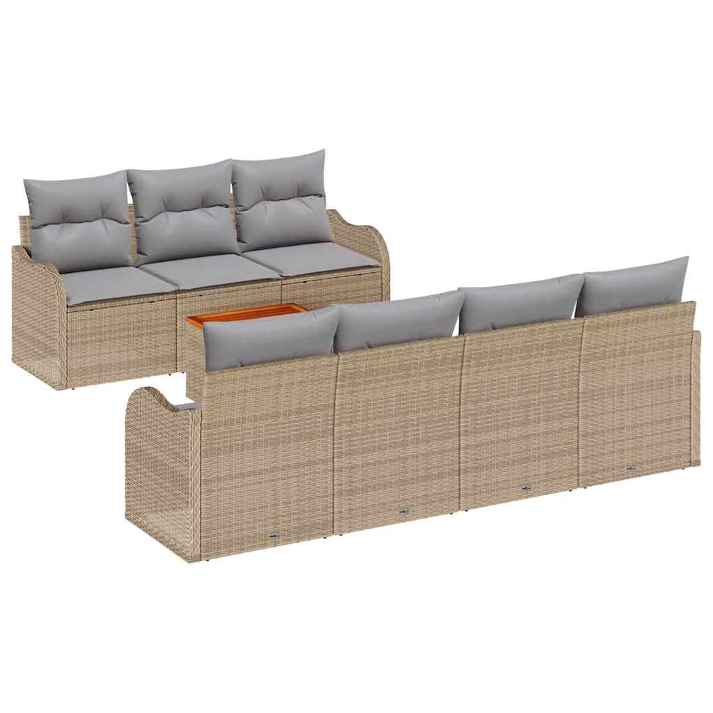 Havesofa Sæt med pude 8 pcs Beige polyrattan