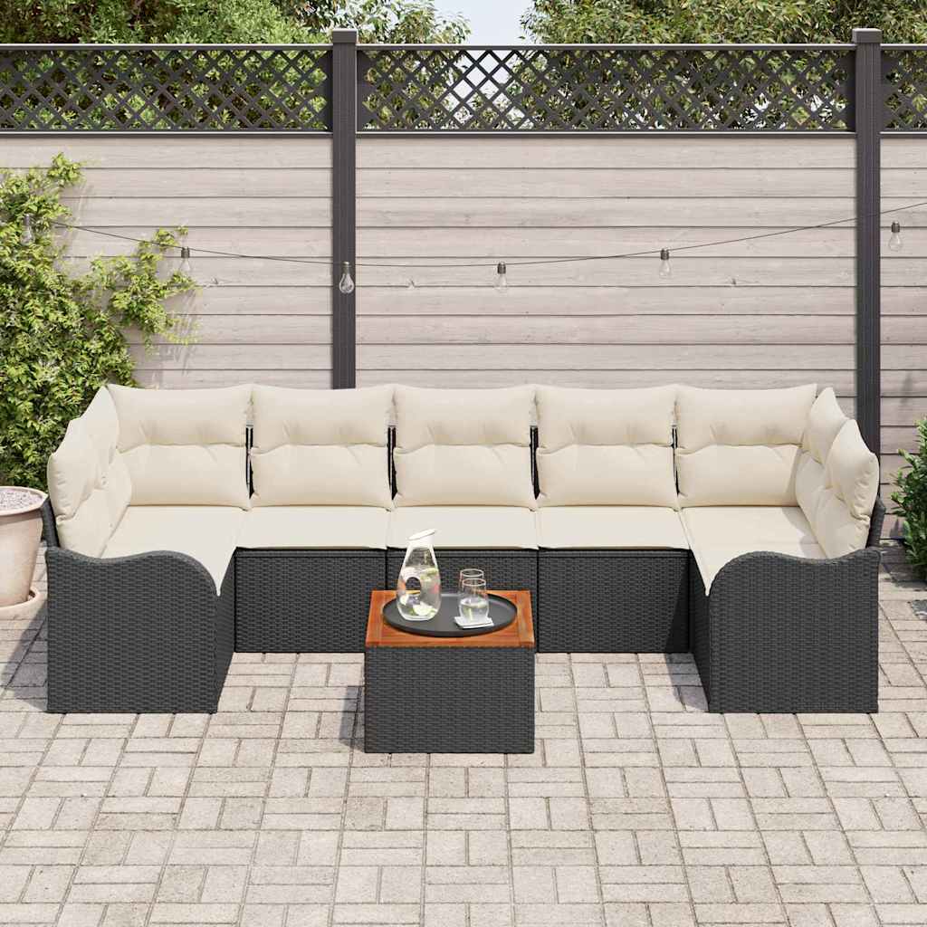 Havesofa Sæt 8 stk. Sort polyrattan