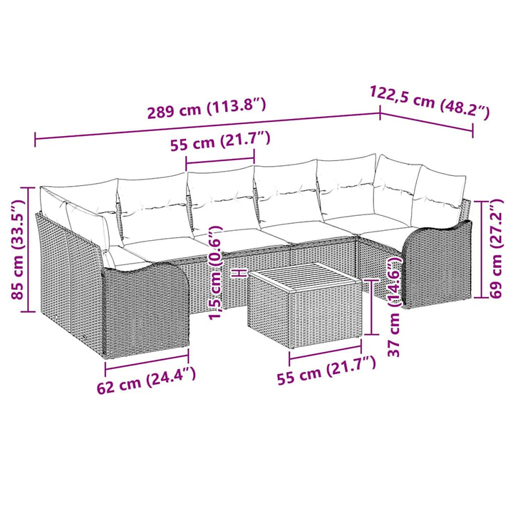 Havesofa Sæt 8 stk. Sort polyrattan