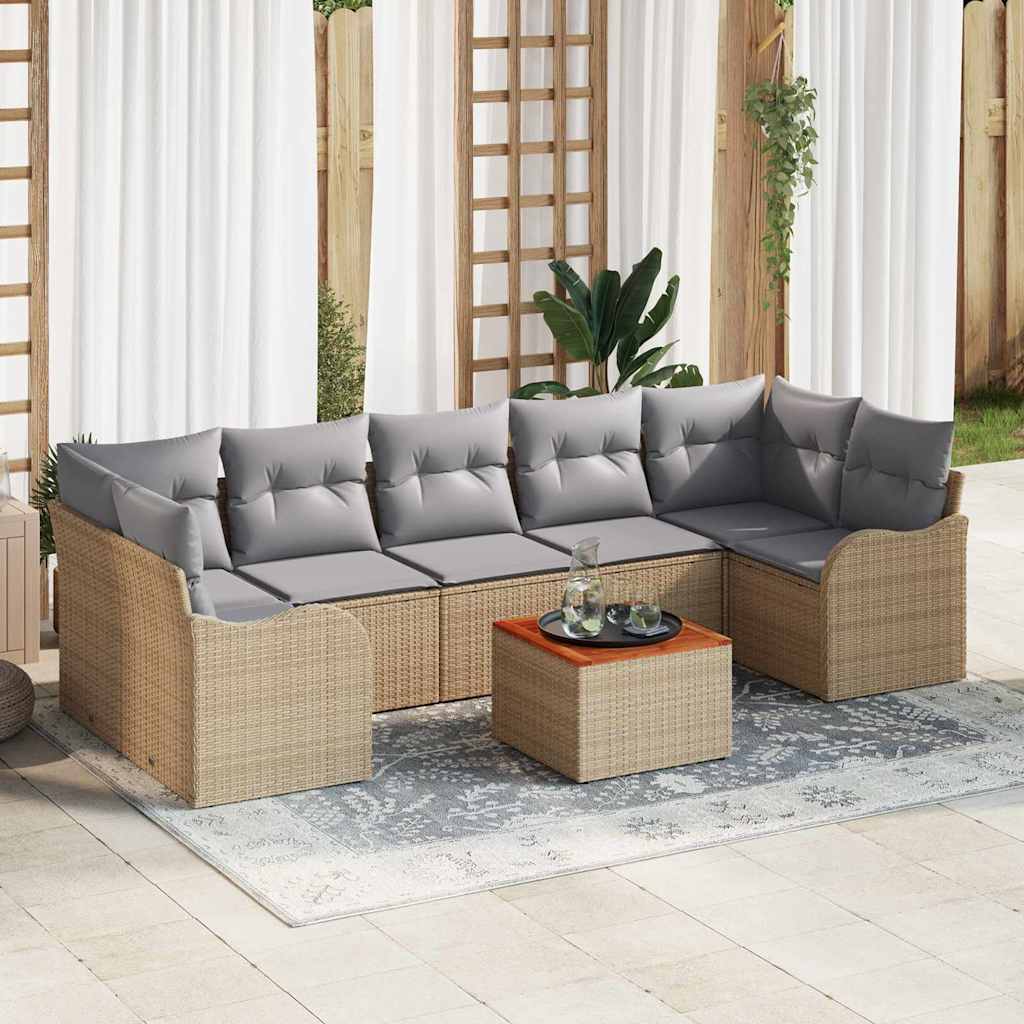 Havesofa Sæt med pude 8 pcs Beige polyrattan