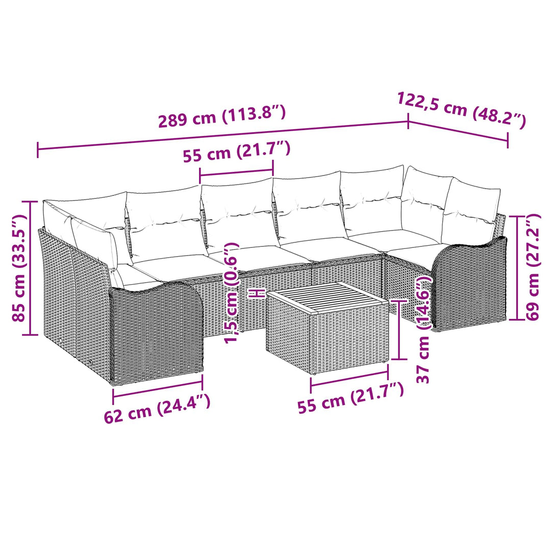 Havesofa Sæt 8 stk. Grå polyrattan