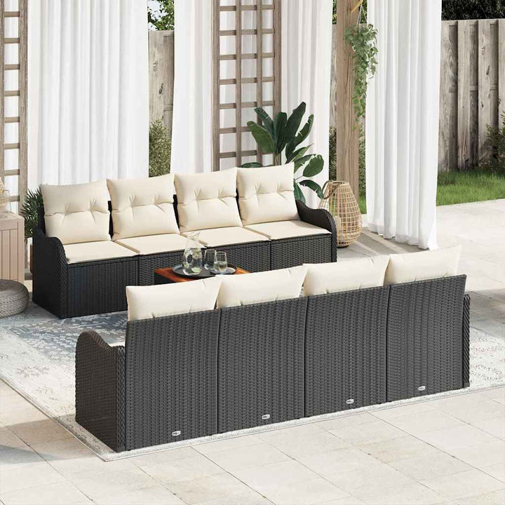 Havesofa Sæt med pude 9 pcs Sort polyrattan
