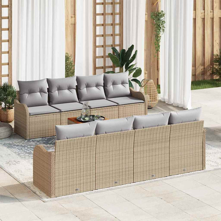Havesofa Sæt med pude 9 pcs Beige polyrattan