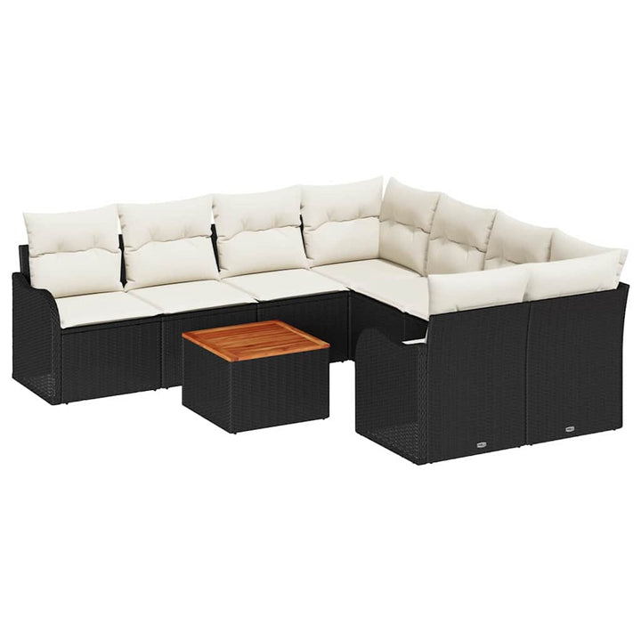 Havesofa Sæt med pude 9 pcs Sort polyrattan