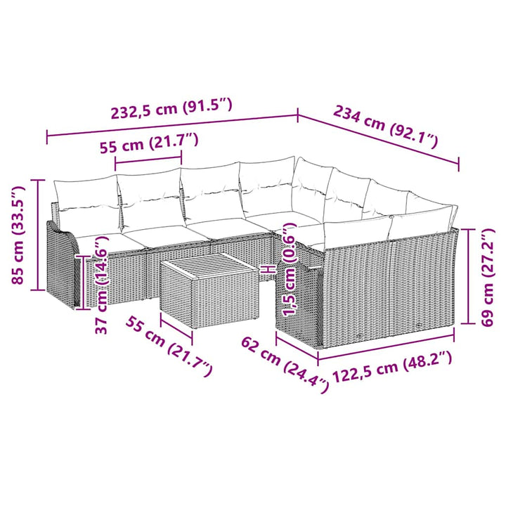 Havesofa Sæt med pude 9 pcs Sort polyrattan