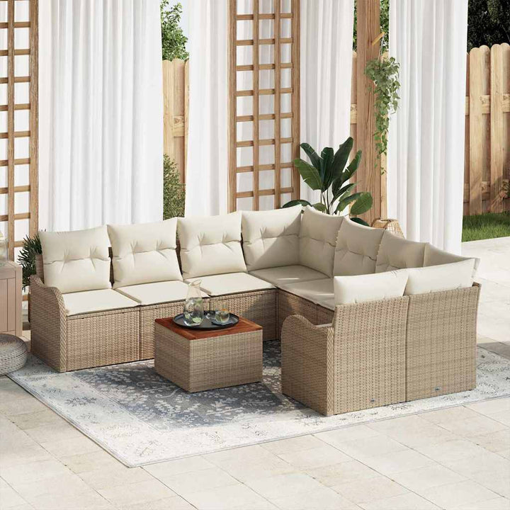 Havesofa Sæt med pude 9 pcs Beige polyrattan