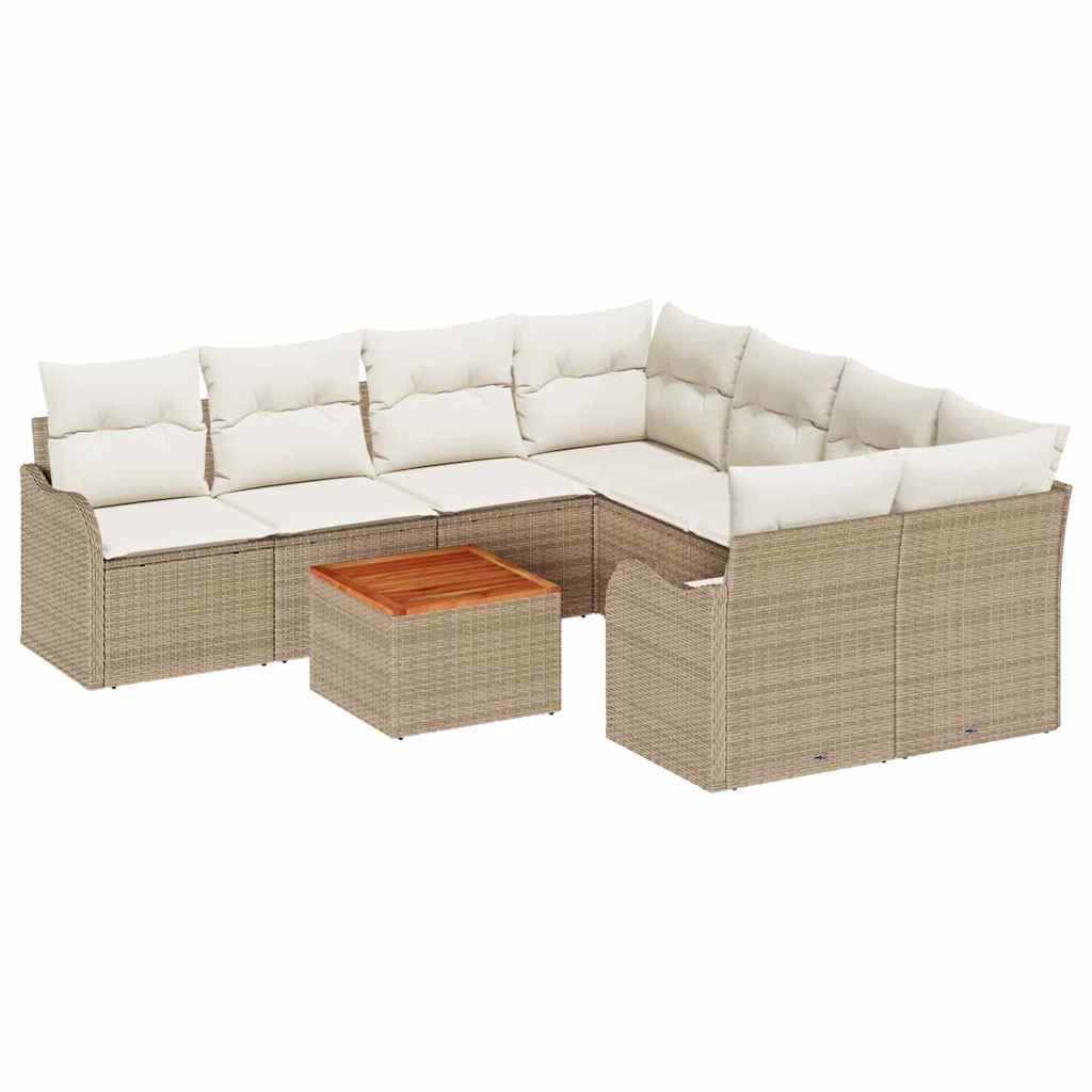 Havesofa Sæt med pude 9 pcs Beige polyrattan