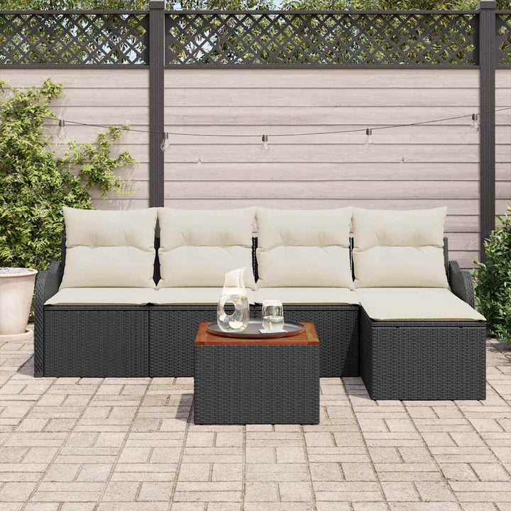 Havesofa Sæt med pude 6 pcs Sort polyrattan
