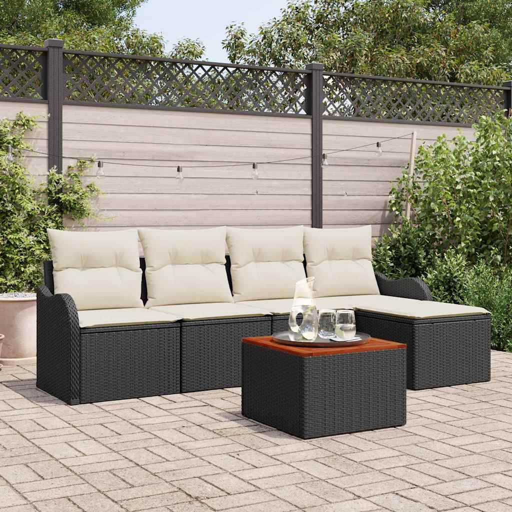Havesofa Sæt med pude 6 pcs Sort polyrattan