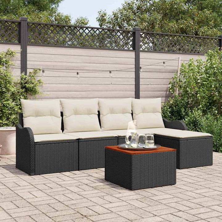 Havesofa Sæt med pude 6 pcs Sort polyrattan