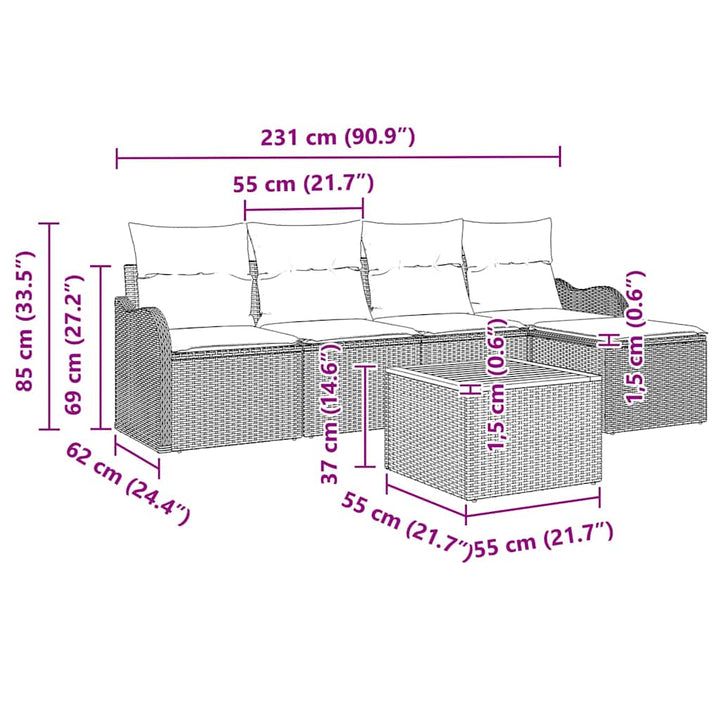 Havesofa Sæt med pude 6 pcs Sort polyrattan