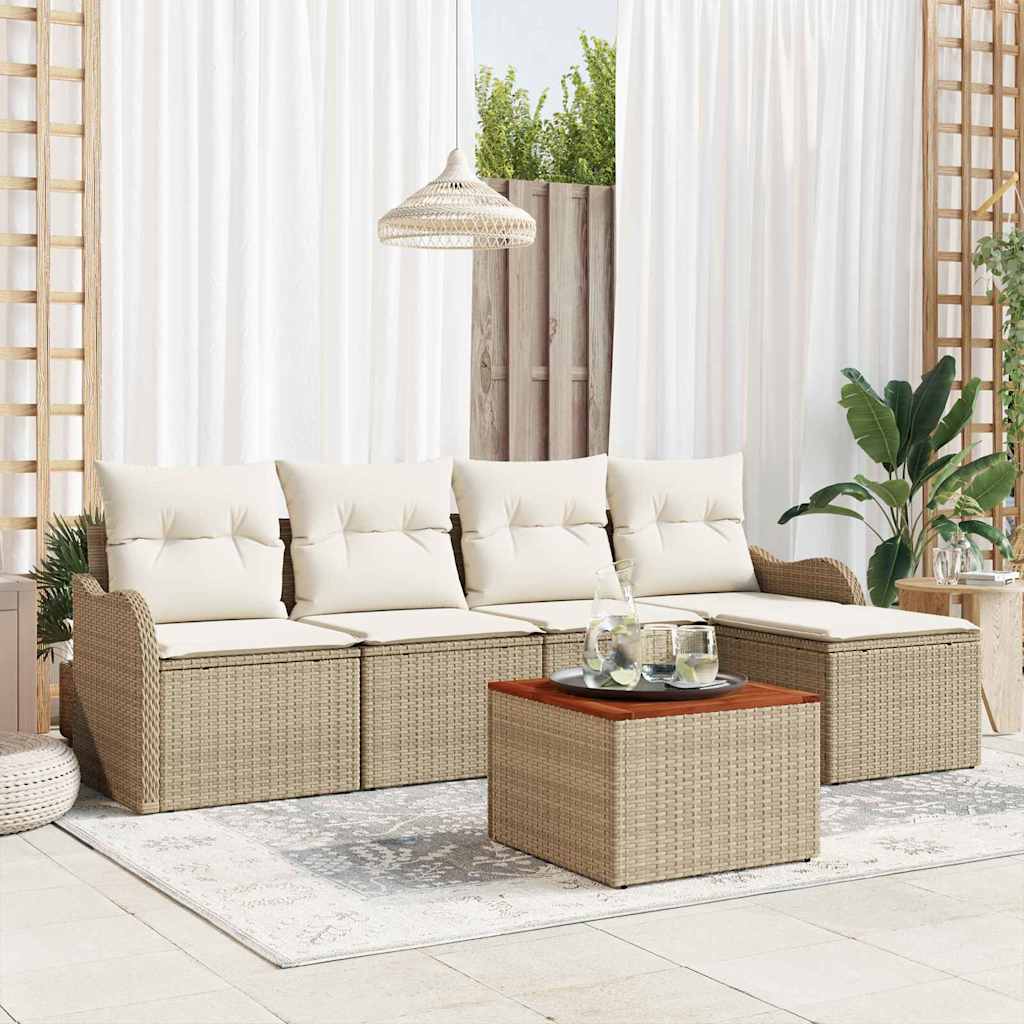 Havesofa Sæt med pude 6 pcs Beige polyrattan