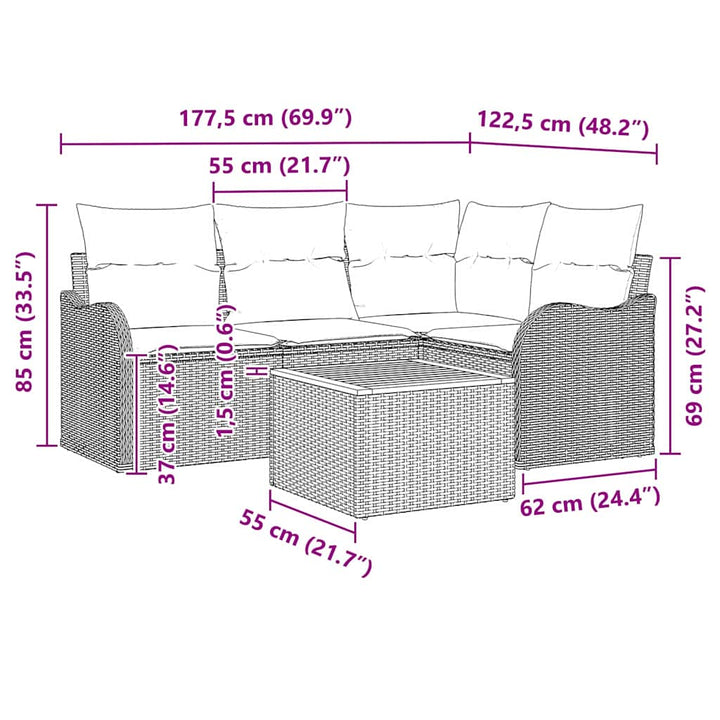 Havesofa Sæt 5 stk. Sort polyrattan