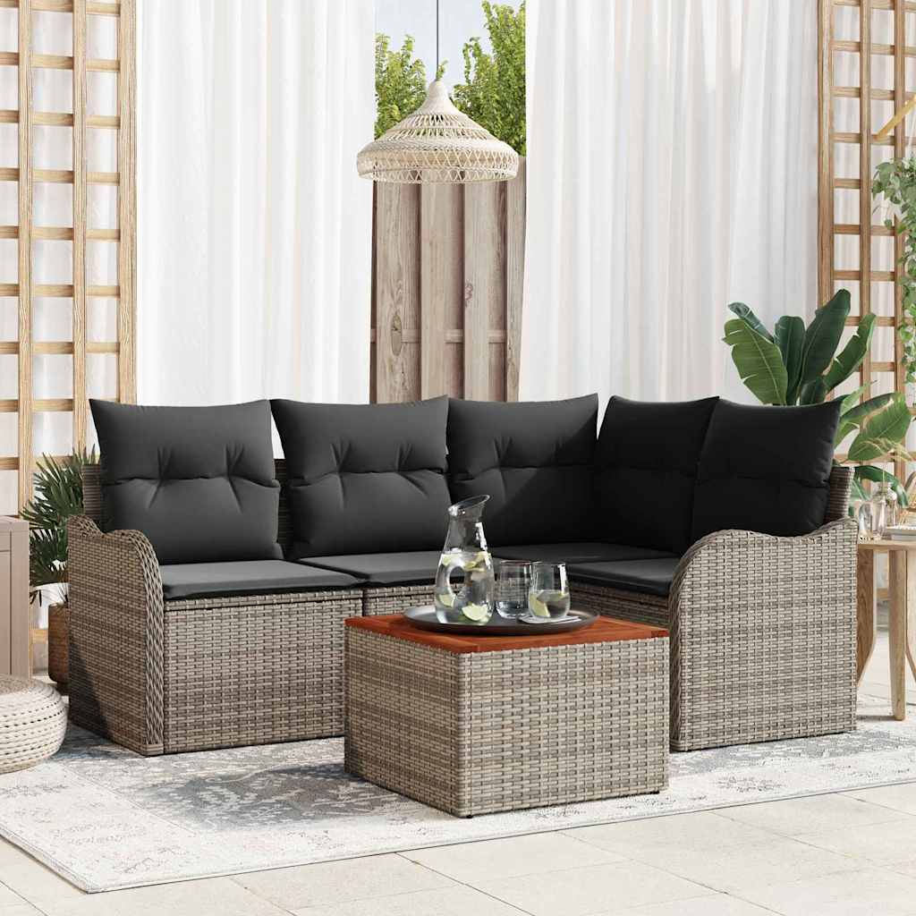Havesofa Sæt med pude 5 pcs Grå polyrattan