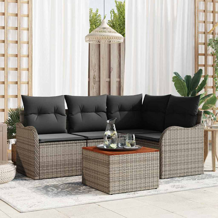 Havesofa Sæt med pude 5 pcs Grå polyrattan