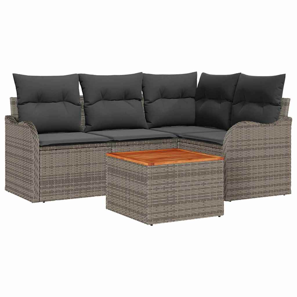 Havesofa Sæt med pude 5 pcs Grå polyrattan