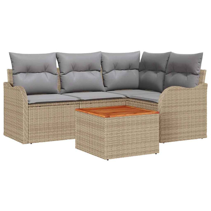 Havesofa Sæt med pude 5 pcs Beige polyrattan