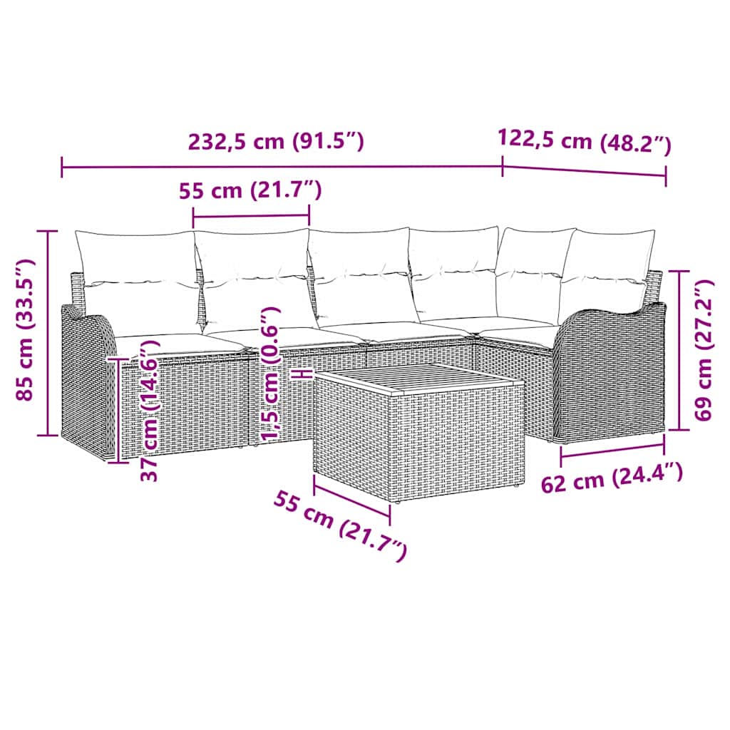 Havesofa Sæt 6 stk. Sort polyrattan
