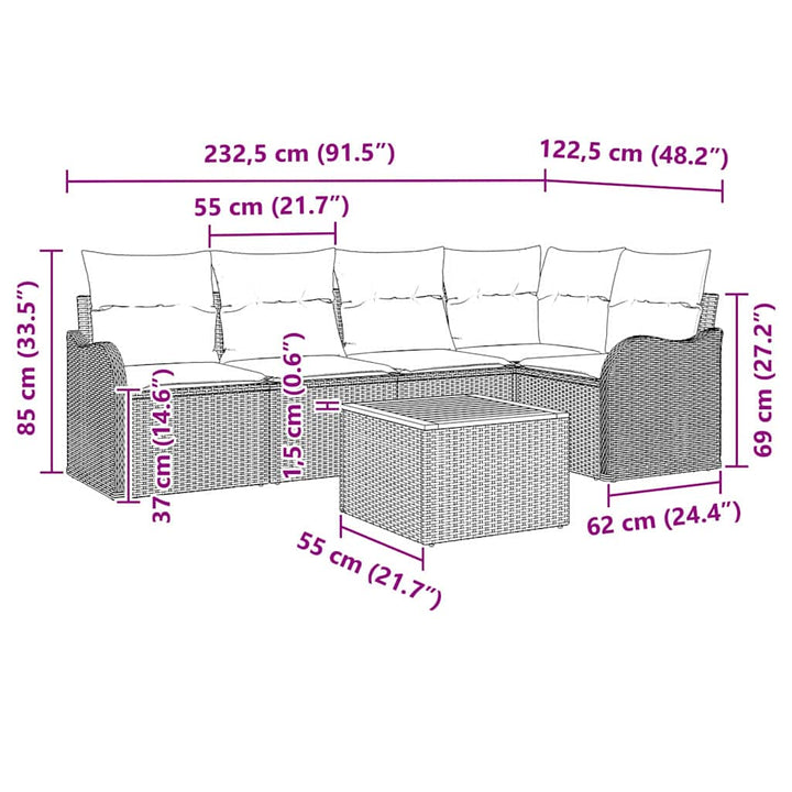Havesofa Sæt 6 stk. Sort polyrattan