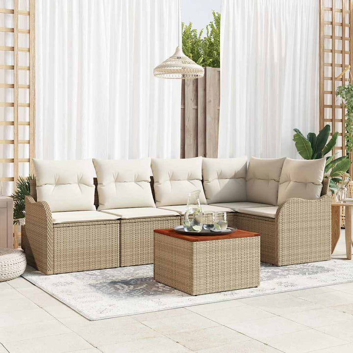 Havesofa Sæt med pude 6 pcs Beige polyrattan