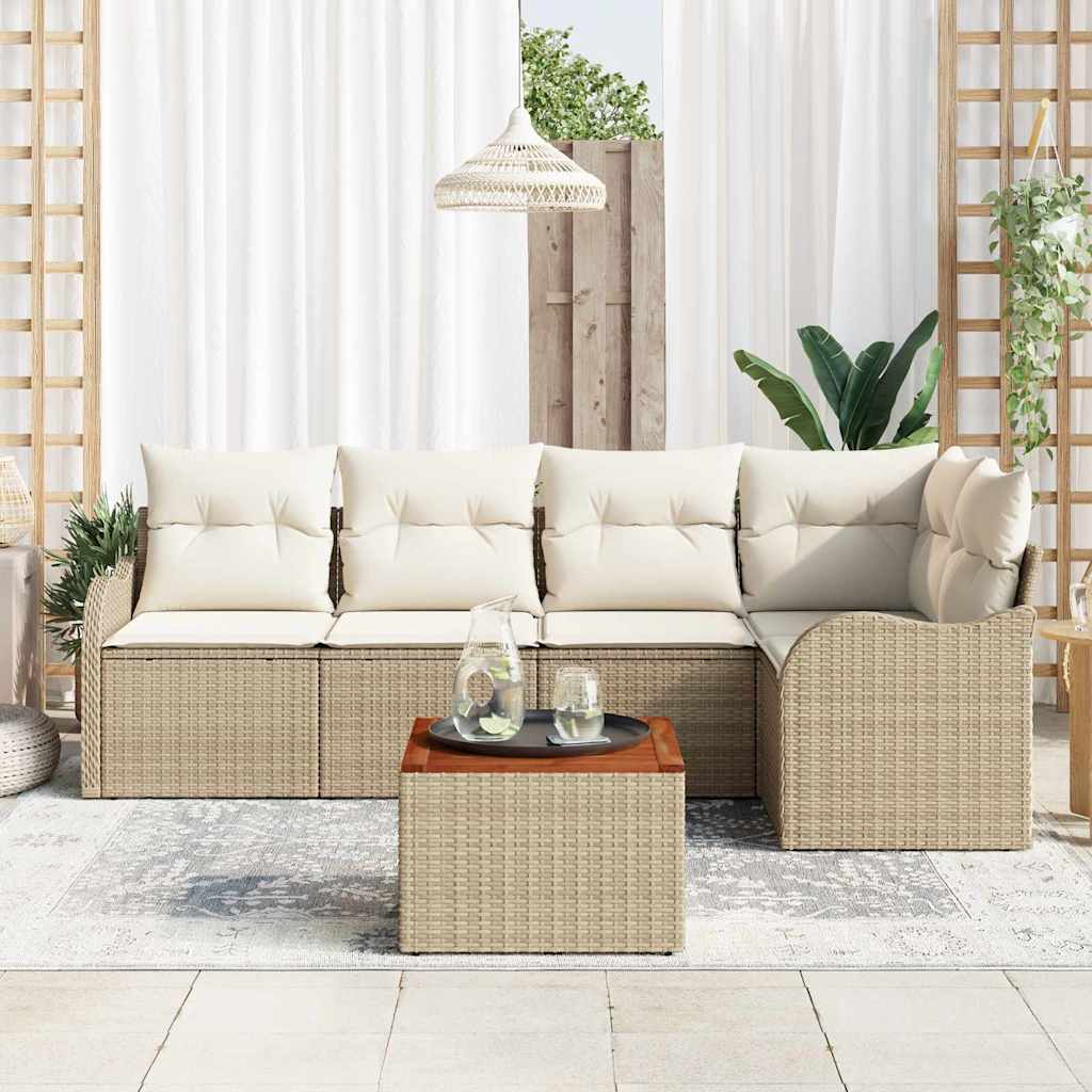 Havesofa Sæt med pude 6 pcs Beige polyrattan