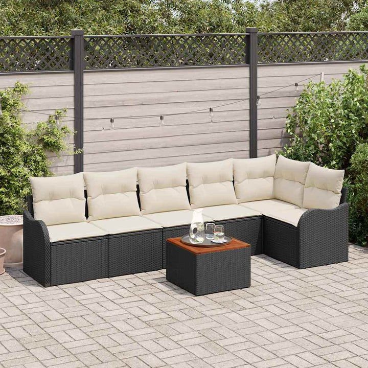 Havesofa Sæt med pude 7 pcs Sort polyrattan