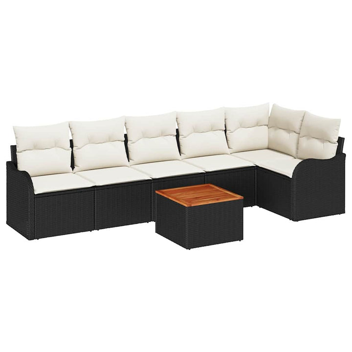 Havesofa Sæt med pude 7 pcs Sort polyrattan