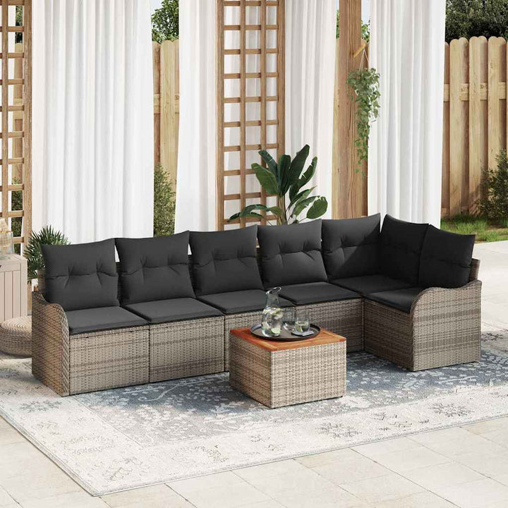 Havesofa Sæt med pude 7 pcs Grå polyrattan