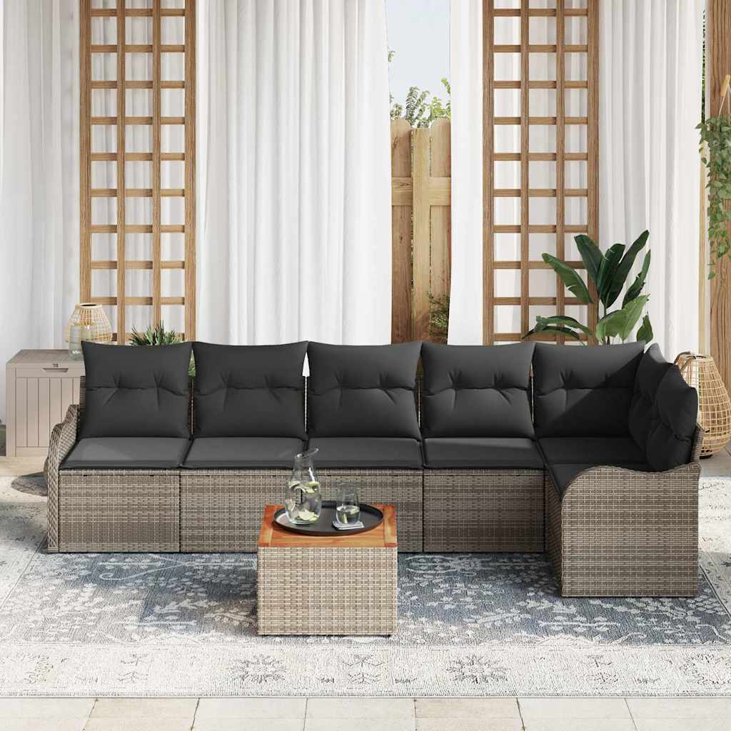 Havesofa Sæt med pude 7 pcs Grå polyrattan